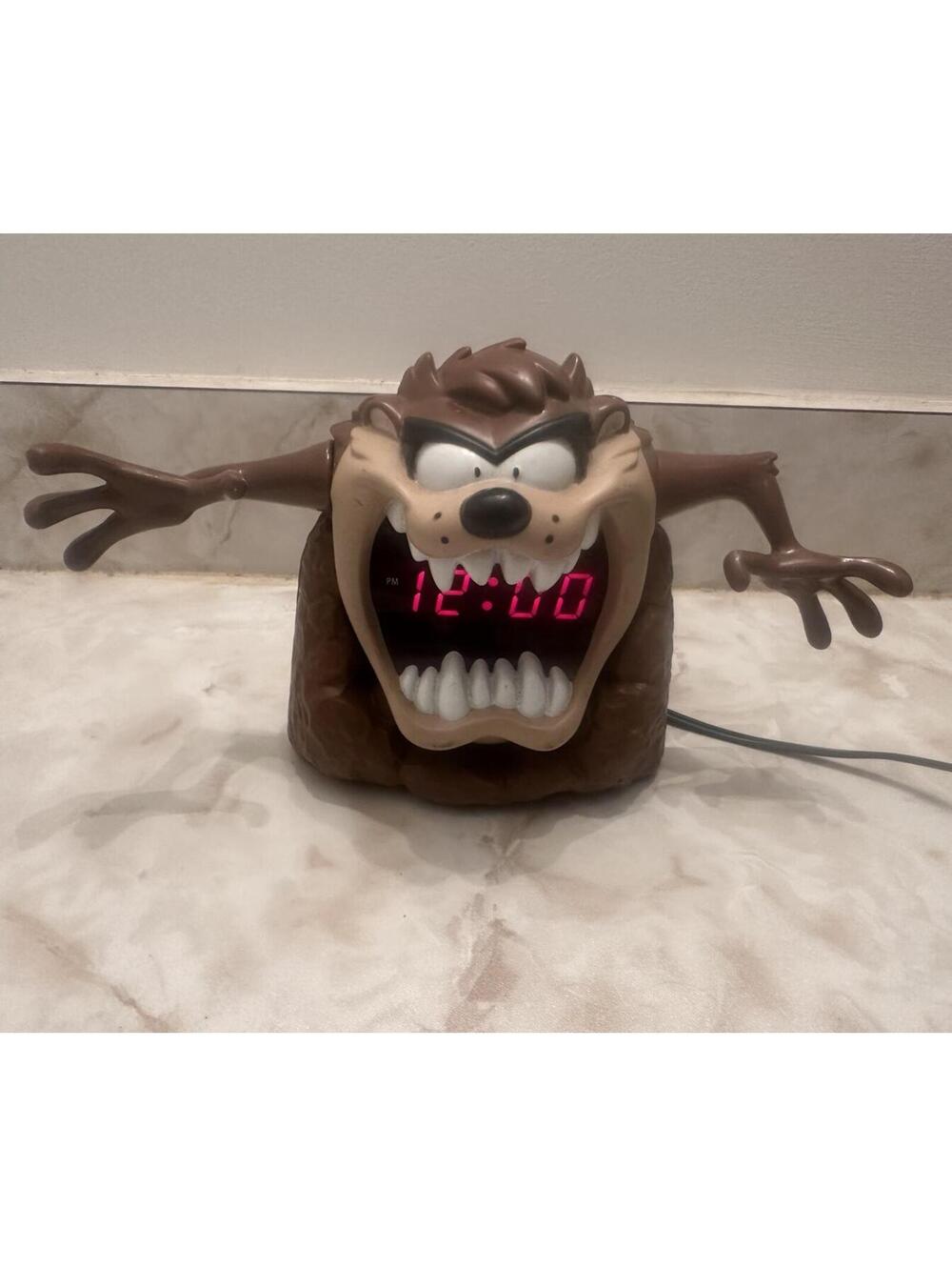 Vintage 1995 Looney Tunes Taz Tazmanian Devil Alarm Clock TESTED No Battery Door